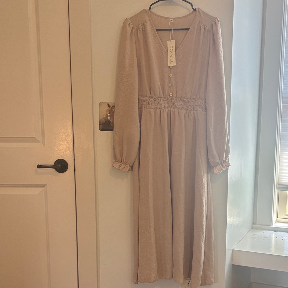 Roolee Long Sleeve Beige Dress